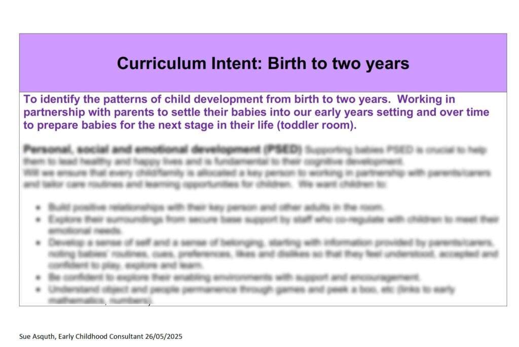 curriculum intent birth to 2 blurred